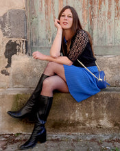 Charger l'image dans la galerie, Jupe vintage Margot - Maille effet plissé bleu azur. Taille M, 38, 40.