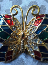 Charger l'image dans la galerie, Broche June - Papillon doré et émaillé décoré de strass.