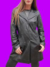 Charger l'image dans la galerie, Veste mi-longue vintage Edwige - Cuir d'agneau noir. Taille L, 40, 42. Leather Millenium.