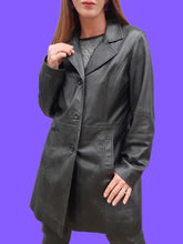 Charger l'image dans la galerie, Veste mi-longue vintage Edwige - Cuir d'agneau noir. Taille L, 40, 42. Leather Millenium.