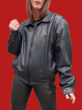 Charger l'image dans la galerie, Blouson vintage Mariana - Cuir d'agneau Noir. Taille XL, 42, 44. Made in Bulgarie