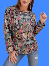 Charger l'image dans la galerie, Veste vintage Lucile - En Jacquard fleuri. Taille L, 40, 42. Nathalie Andersen. Made in France