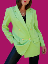 Charger l'image dans la galerie, Blazer vintage Solveig - Laine vert anis. Taille L, 40, 42. Printemps. Made in France.