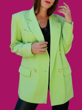 Charger l'image dans la galerie, Blazer vintage Solveig - Laine vert anis. Taille L, 40, 42. Printemps. Made in France.