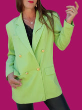 Charger l'image dans la galerie, Blazer vintage Solveig - Laine vert anis. Taille L, 40, 42. Printemps. Made in France.