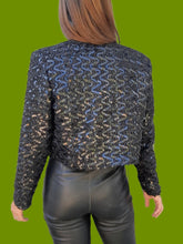 Charger l'image dans la galerie, Veste vintage Victoire - Sequins noirs en zigzag. Taille M, 38, 40. Nana Belle. Made in France.