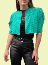 Charger l'image dans la galerie, Blazer vintage Faustine - Veste cropped vert à pois noirs. Taille S, 36, 38