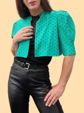 Charger l'image dans la galerie, Blazer vintage Faustine - Veste cropped vert à pois noirs. Taille S, 36, 38