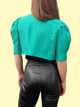 Charger l'image dans la galerie, Blazer vintage Faustine - Veste cropped vert à pois noirs. Taille S, 36, 38