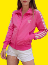 Charger l'image dans la galerie, Veste de sport vintage Karen - Adidas rose trois rayures blanches. Taille S, 36, 38. A logo