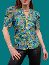 Charger l'image dans la galerie, Blazer vintage Mélanie - Imprimé feuillage. Taille S, 36, 38. Made in France.