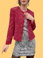 Charger l'image dans la galerie, Blazer vintage Rachelle - Dentelles et tulle bordeaux. Taille XS, 34, 36. Claude Bouzon. Made in France
