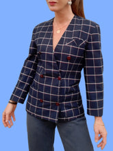 Charger l'image dans la galerie, Blazer vintage Phoebe - Bleu marine à carreaux. Taille M, 38, 40. Made in France.