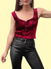 Charger l'image dans la galerie, Gilet sans manche Soline - Cacharel. Panne de Velours lie de vin. Taille L, 40, 42. Made in Italy.