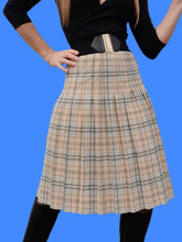 Charger l'image dans la galerie, Jupe vintage Emiliene - Tartan beige et gris. Coupe midi plissée. Taille S, 36, 38.