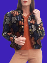 Charger l'image dans la galerie, Veste vintage Amandine - Panne de velours rayé et fleuri. Fabriqué en France. Taille L, 40, 42
