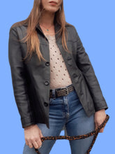 Charger l'image dans la galerie, Veste vintage Coline - Cuir d'agneau noir. Taille S, 36, 38