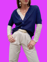 Charger l'image dans la galerie, Gilet vintage Anita - Bleu marine. Taille M, 38, 40. Montagut Paris. Made in France.