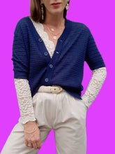 Charger l'image dans la galerie, Gilet vintage Anita - Bleu marine. Taille M, 38, 40. Montagut Paris. Made in France.