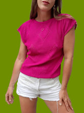 Charger l'image dans la galerie, Pull d'été vintage Lisa - Losanges ajourés fuchsia. Taille M, 38, 40. Mary and Angy. Made in Italy.