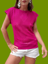 Charger l'image dans la galerie, Pull d'été vintage Lisa - Losanges ajourés fuchsia. Taille M, 38, 40. Mary and Angy. Made in Italy.