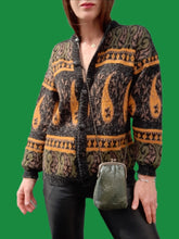 Charger l'image dans la galerie, Cardigan vintage Églantine - Imprimé Paisley scintillant. Taille L, 40, 42. Made in France