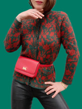 Charger l'image dans la galerie, Cardigan vintage Nelly - Imprimé floral rouille et émeraude. Taille S, 36, 38. Sortilège.