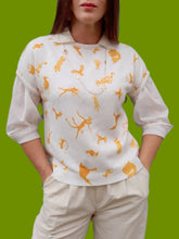 Charger l'image dans la galerie, Pull vintage Aude - Imprimé fantaisies. Taille S, 36, 38. Made in France. Miss De Moriss