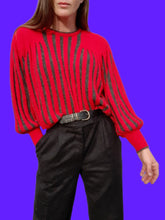 Charger l'image dans la galerie, Pull vintage Flavie - Rouge et gris à soufflets. Taille M, 38, 40. laine.