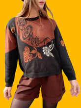 Charger l'image dans la galerie, Pull vintage Lina - Laine noir et marron. Taille L, 40, 42. Made in France.