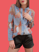 Charger l'image dans la galerie, Cardigan vintage Lisette - Imprimé Japonisant bleu et rouille. Taille M, 38, 40.