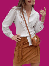Charger l'image dans la galerie, Chemisier vintage Mathilde - Plastron plissé en V. Taille S, 36, 38. Franck et Fils Paris.