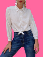 Charger l'image dans la galerie, Chemisier vintage Davina - Blanc fleurie irisé. Taille S, 36, 38.