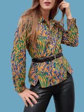 Charger l'image dans la galerie, Chemisier vintage Maureen - Imprimé zébré sauvage. Taille M, 38, 40. Gévana. Made in France.