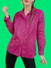 Charger l'image dans la galerie, Chemisier vintage Peggy - Fuchsia à rayures irisées. Taille M, 38, 40.