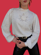 Charger l'image dans la galerie, Chemisier vintage Anjali - Imprimé floral ton sur ton. Boutonnage au dos. Taille M, 38, 40.