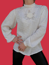 Charger l'image dans la galerie, Chemisier vintage Anjali - Imprimé floral ton sur ton. Boutonnage au dos. Taille M, 38, 40.