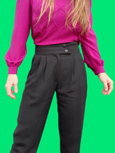 Charger l'image dans la galerie, Pantalon vintage Hélènéa - Noir à large ceinture. Taille S, 36, 38. Emmanueli Paris. Made in France