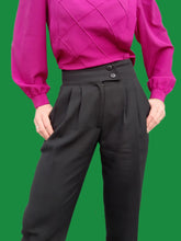 Charger l'image dans la galerie, Pantalon vintage Hélènéa - Noir à large ceinture. Taille S, 36, 38. Emmanueli Paris. Made in France