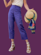 Charger l'image dans la galerie, Pantalon Séléna - 7/8 ème Violet en lin. Taille XL, 42, 44. Made in Italy.