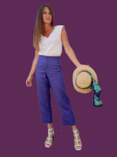 Charger l'image dans la galerie, Pantalon Séléna - 7/8 ème Violet en lin. Taille XL, 42, 44. Made in Italy.