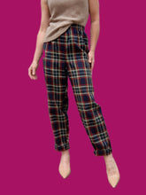 Charger l'image dans la galerie, Pantalon vintage Nora - Tartan bleu marine. Taille L, 40, 42.