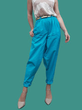 Charger l'image dans la galerie, Pantalon vintage Donna - Bleu turquoise. Taille S, 36, 38. Coupe bouffante XXL