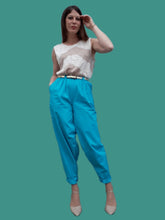 Charger l'image dans la galerie, Pantalon vintage Donna - Bleu turquoise. Taille S, 36, 38. Coupe bouffante XXL