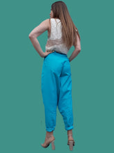 Charger l'image dans la galerie, Pantalon vintage Donna - Bleu turquoise. Taille S, 36, 38. Coupe bouffante XXL