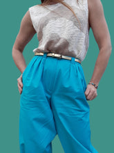 Charger l'image dans la galerie, Pantalon vintage Donna - Bleu turquoise. Taille S, 36, 38. Coupe bouffante XXL