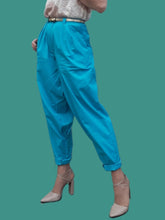 Charger l'image dans la galerie, Pantalon vintage Donna - Bleu turquoise. Taille S, 36, 38. Coupe bouffante XXL