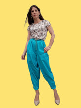 Charger l'image dans la galerie, Pantalon vintage Romy - Bleu turquoise. Coupe XXL.Taille S, 36, 38. Fabriqué en France