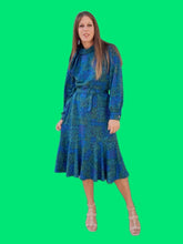 Charger l'image dans la galerie, Robe vintage Chiara - Imprimé Azulejos verts et bleus. Taille L, 40, 42. Christian Michel. Made in France