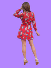 Charger l'image dans la galerie, Robe vintage Marion - Rouge à fleurs bleues. Taille S, 36, 38. Diolen Loft.